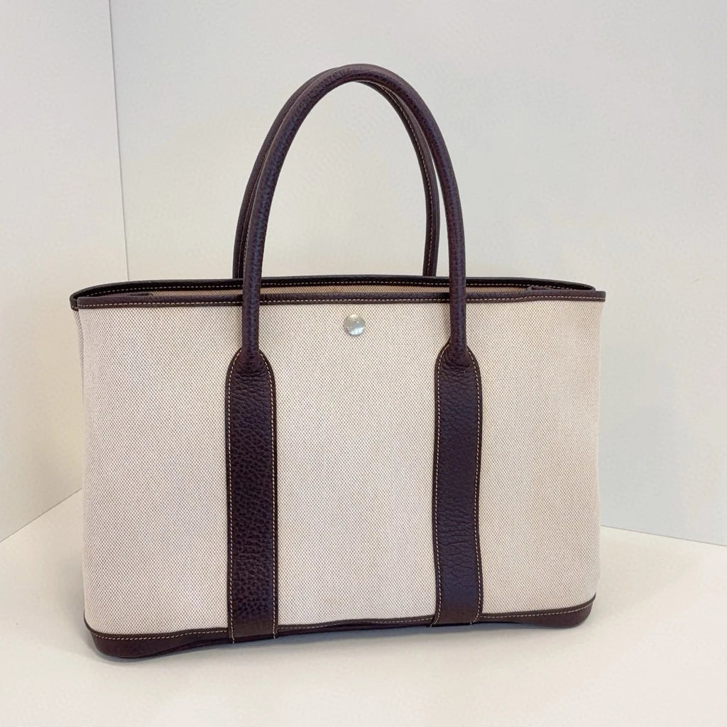 Hermes Garden Party GP 36 Tote Bag Beige Brown Canvas Leather