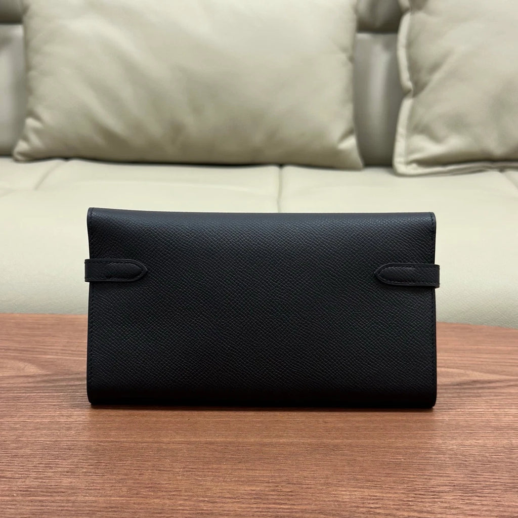 Hermes Kelly Long Wallet Black Gold Used Women Fashion Classic