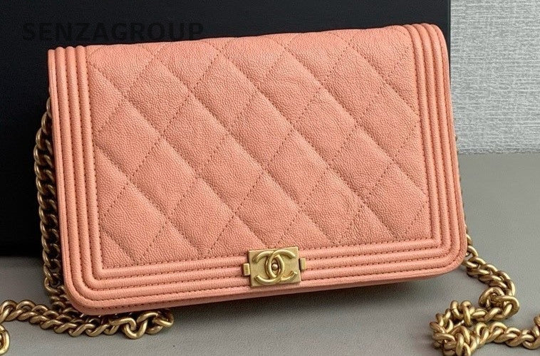 Chanel leboy woc Leather Diamond Chain Shoulder Crossbody Bag Classic Pink Women