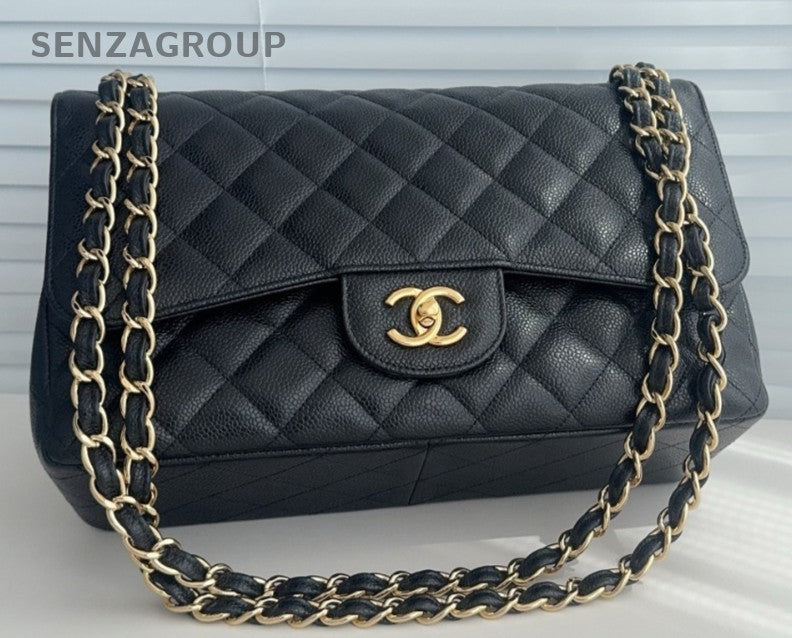Chanel Jumbo Chain Shoulder Bag Crossbody Black Red Used Women Classic
