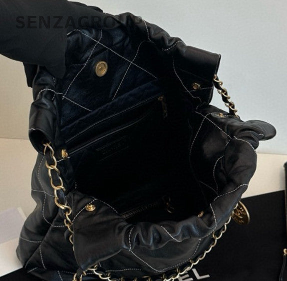 Chanel Diamond PM Chain Shoulder Bag Black Gold Used Women Classic
