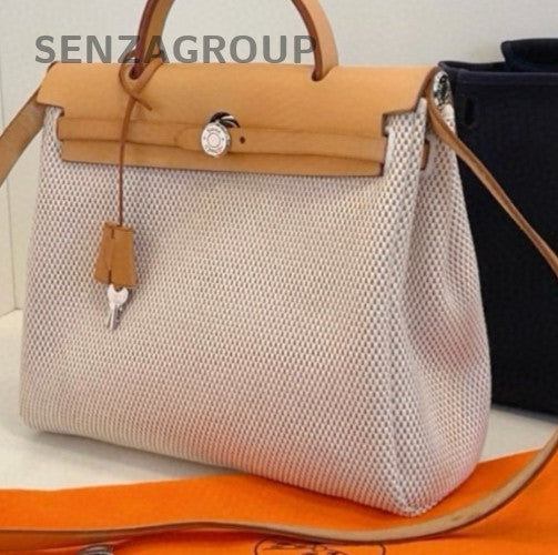Hermes Herbag Top Handle Bag Crossbody Brown Silver Used Women Classic