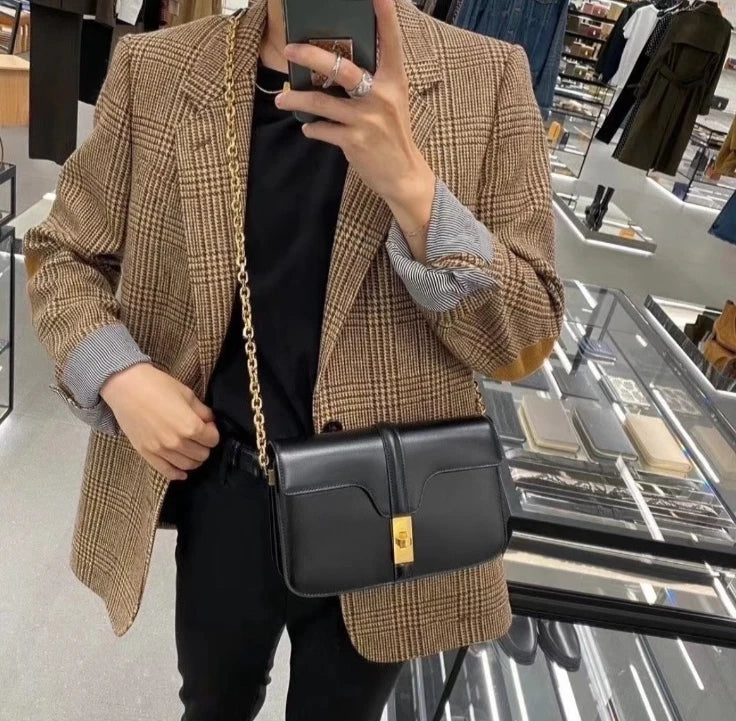 Celine 16Bag Black Gold Chain Turn Lock Bag Crossbody Bag Shoulder Bag Women