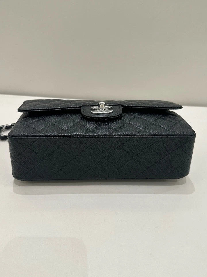 CHANEL Classic Flap Small Black Silver Shoulder Bag For Women