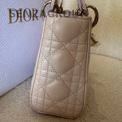 Dior Lady Dior Bag Pink Gold Hardware Cannage Quilted Handbag