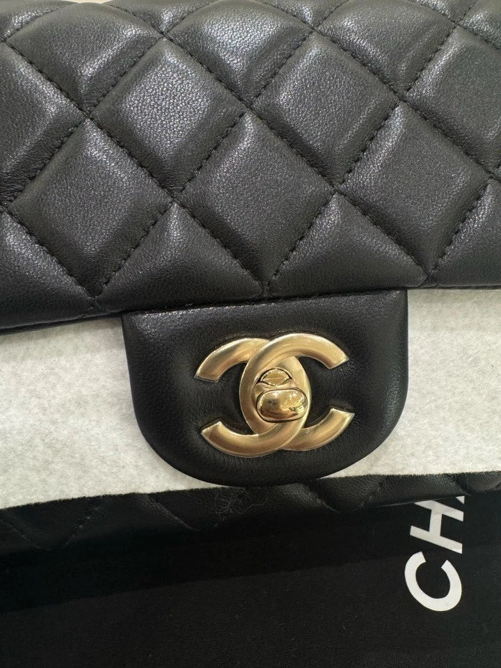 CHANEL Black Gold Classic Flap Mini Crossbody Bag For Women