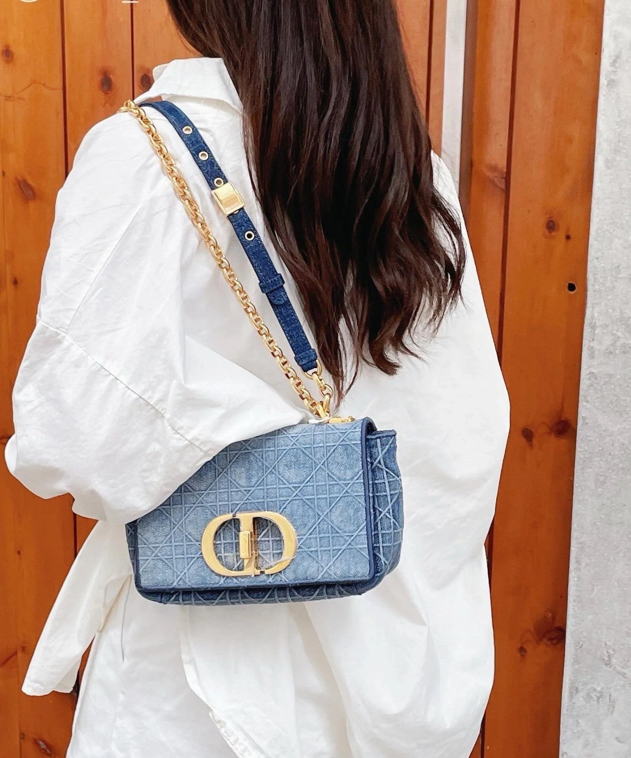 Christian Dior Caro Denim MM Shoulder Handbag Chain Strap  Women