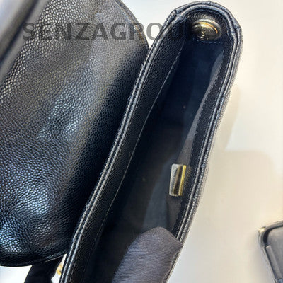 Chanel 23P Quilted Black Caviar Leather Saddle Bag with Chain Strap