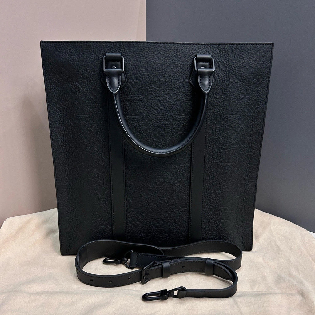 Excellent Louis Vuitton Sac Plat Calfskin Monogram Black Handbag Shoulder Bag