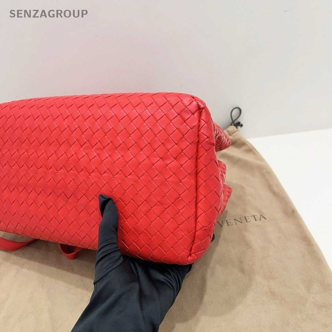 Bottega Veneta Roma PM Top Handle Shoulder Crossbody Bag Red Intrecciato Women