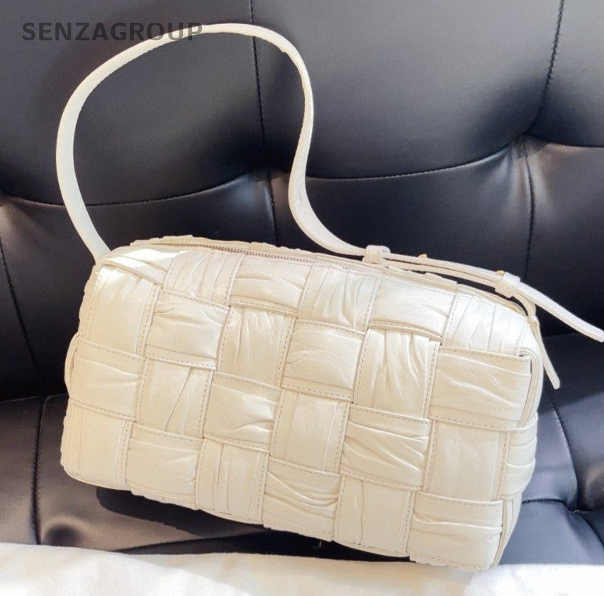 Bottega Veneta Cassette Shoulder Bag White Gold Used Women Classic Fashion