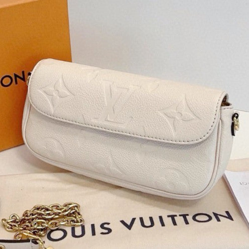 Louis Vuitton Ivy Monogram Chain Shoulder Bag Crossbody White Gold Women Classic