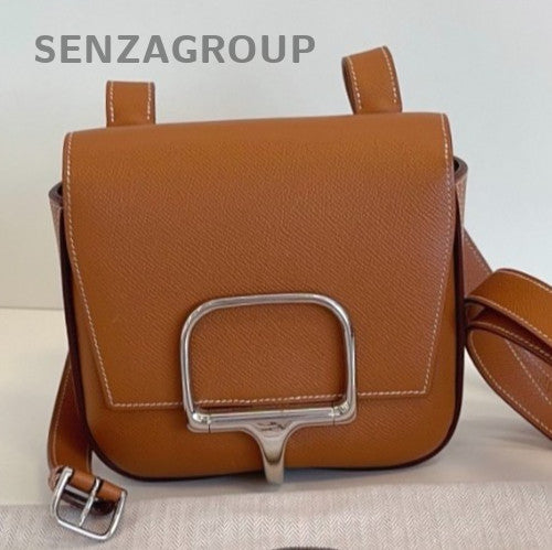 Hermes Della Mini Epsom Leather 2Way Shoulder Bag Crossbody Brown Silver Classic