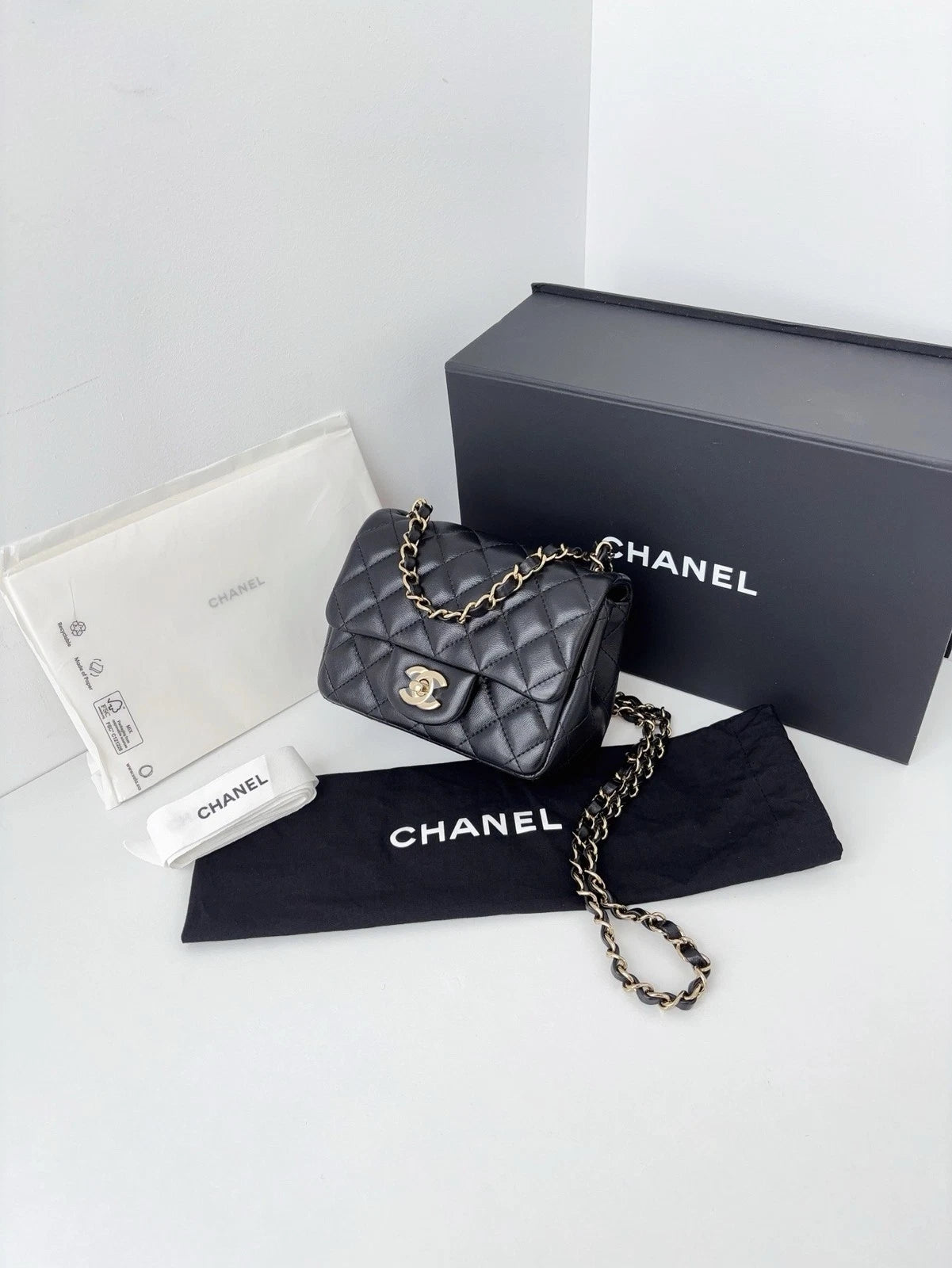 Chanel Classic Flap Black Gold Diamond Crossbody Women Classic
