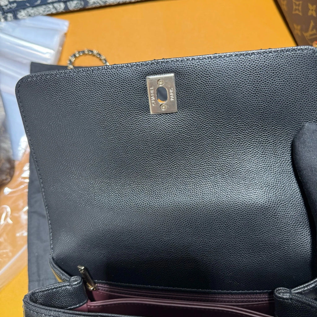 New CHANEL Coco Handle Black Calfskin Gold Hardware Top Handle Bag For Women