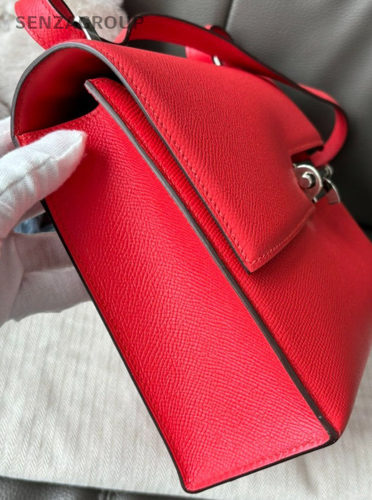 Hermes Verrou23 Epsom Shoulder Bag Crossbody Pink Silver Women Classic Designer