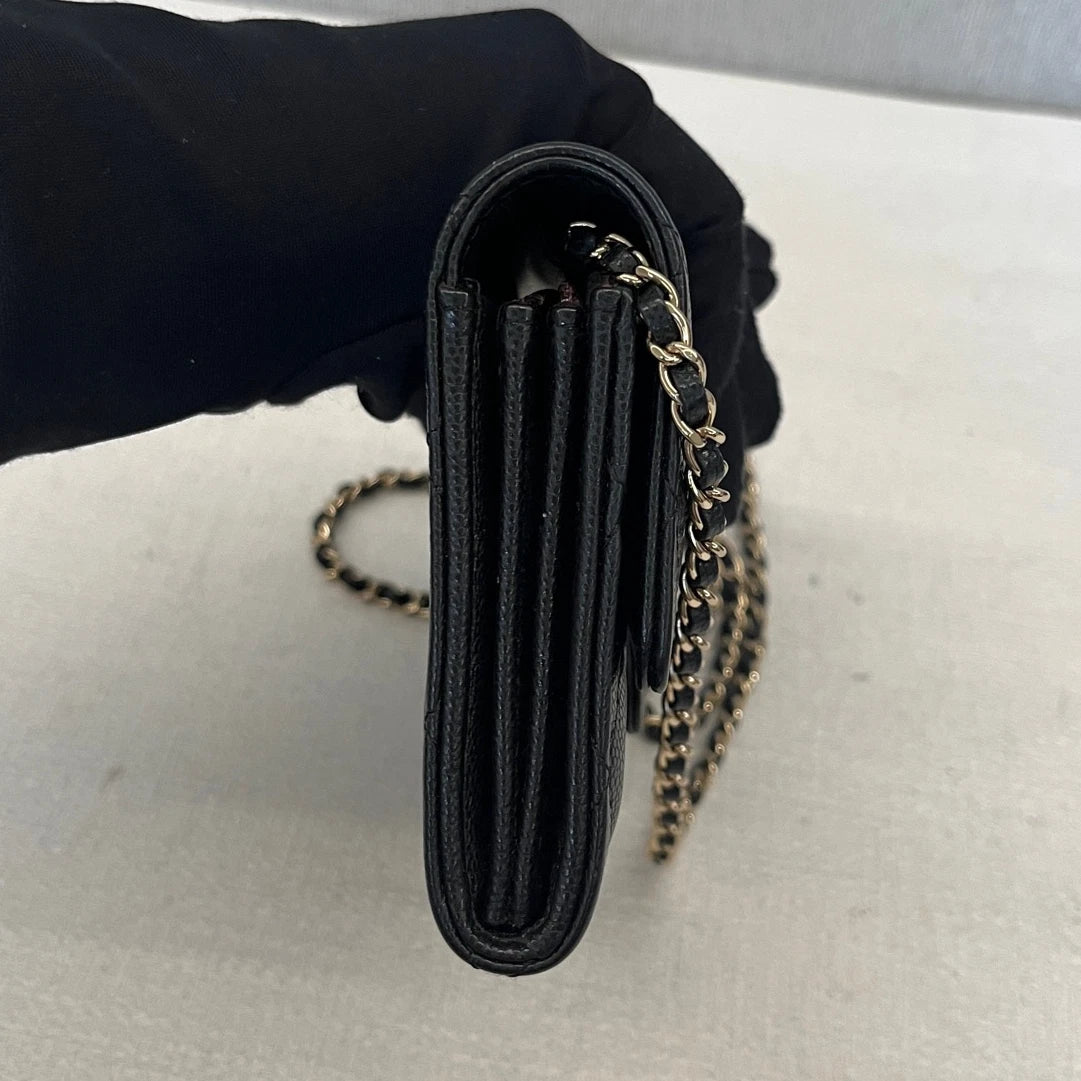 Chanel Classic Flap Calfskin Diamond Gold Chain Black Shoulder Bag Crossbody