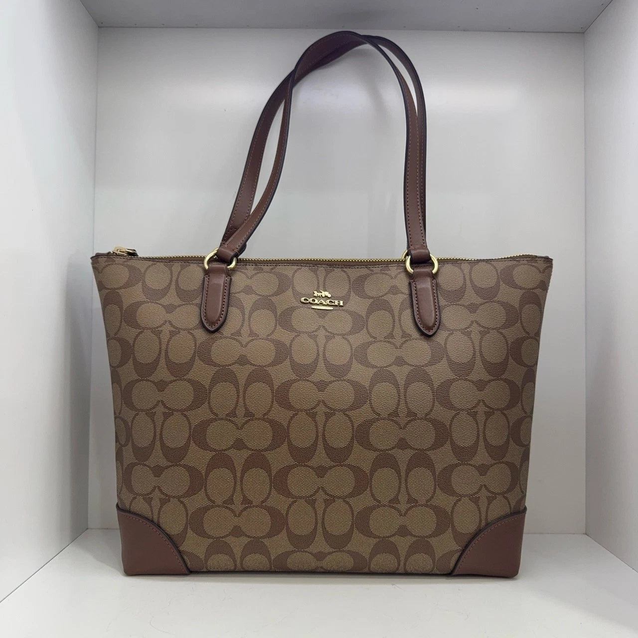 Coach Women's Brown Monogram PVC Canvas Leather Tote Shoulder Bag