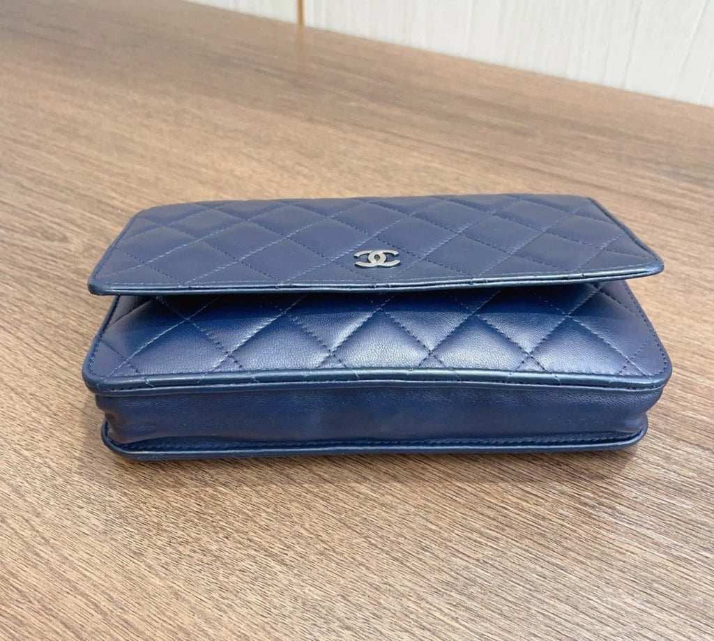 Chanel WOC Diamond Blue Shoulder Bag Crossbody Bag Sliver Hardware Women Classic