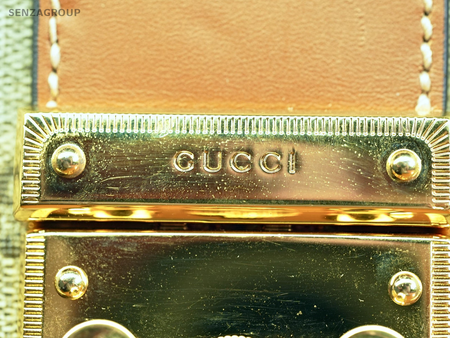 GUCCI Padlock Medium Brown gold Shoulder Handbag Canvas tote