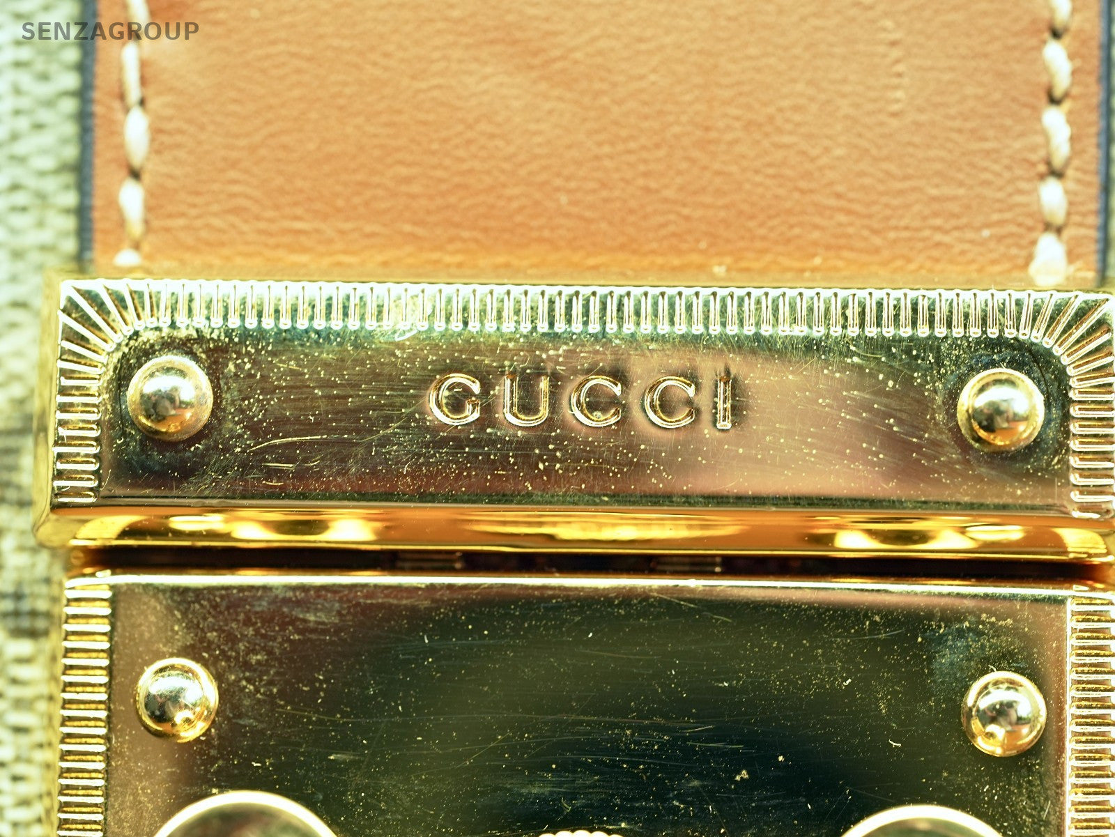 GUCCI Padlock Medium Brown gold Shoulder Handbag Canvas tote