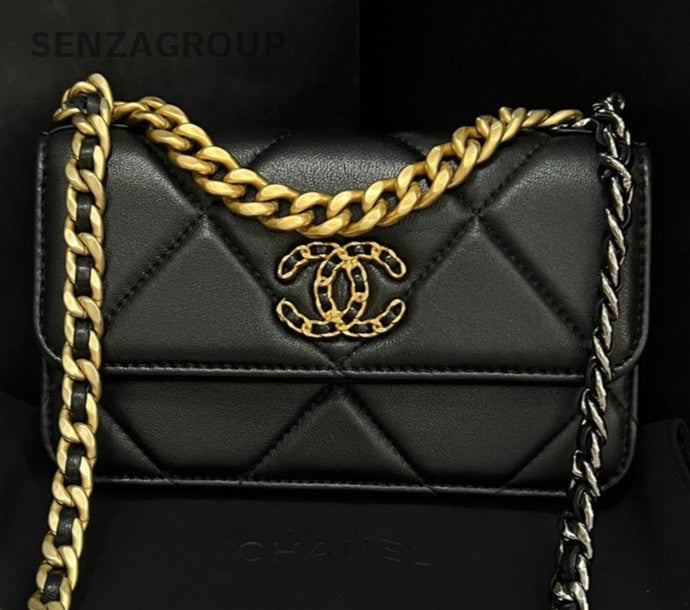 Chanel WOC Lambskin Mini Chain Shoulder Bag Crossbody Black Gold Women Classic