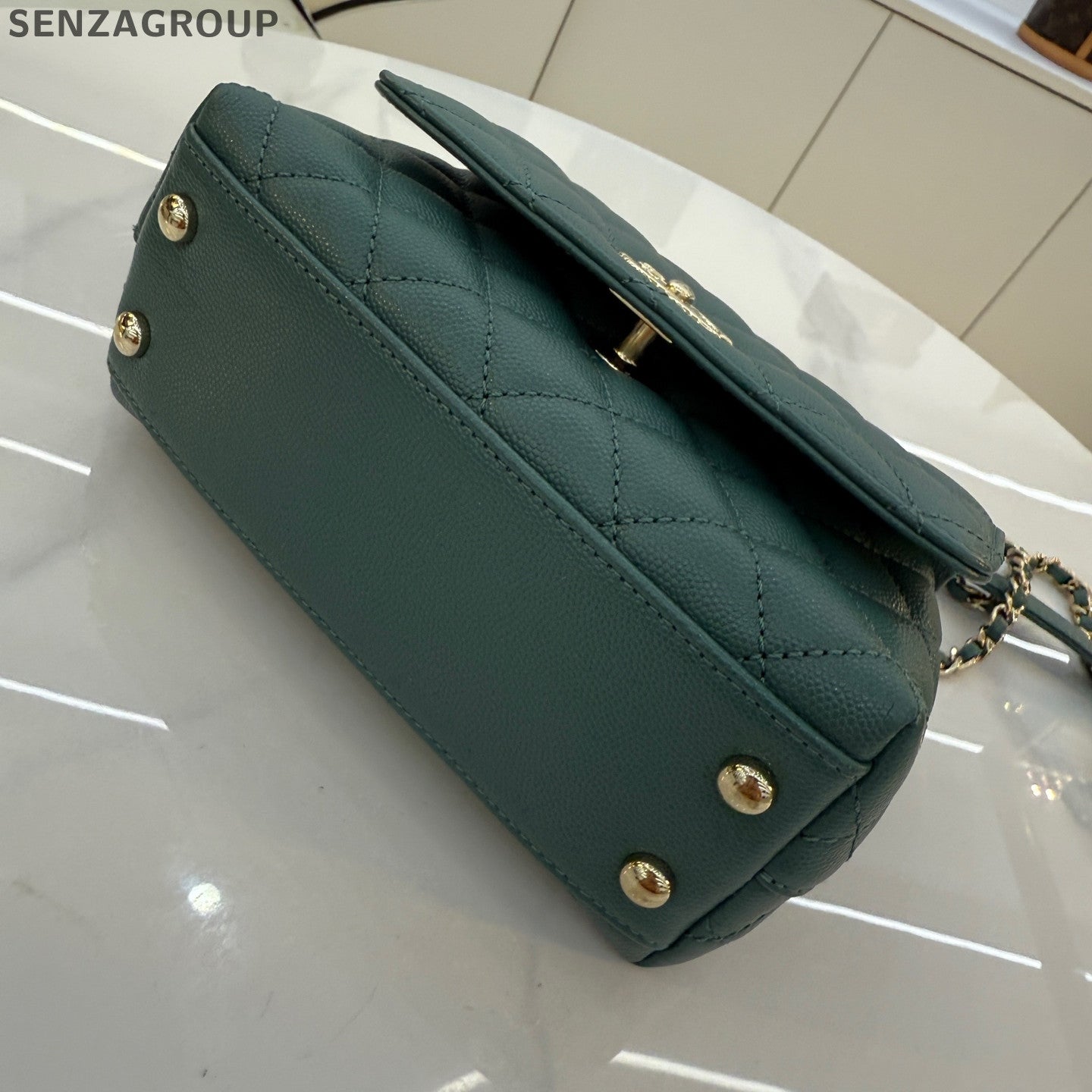 Chanel Coco Handle Mini Green Gold Chain Crossbody Bag Women's Fashion