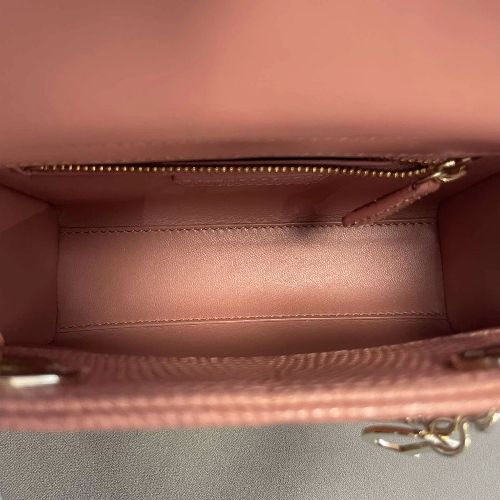 Dior Pink Lizard Leather Lady Dior Gold Hardware Top Handle Bag Women