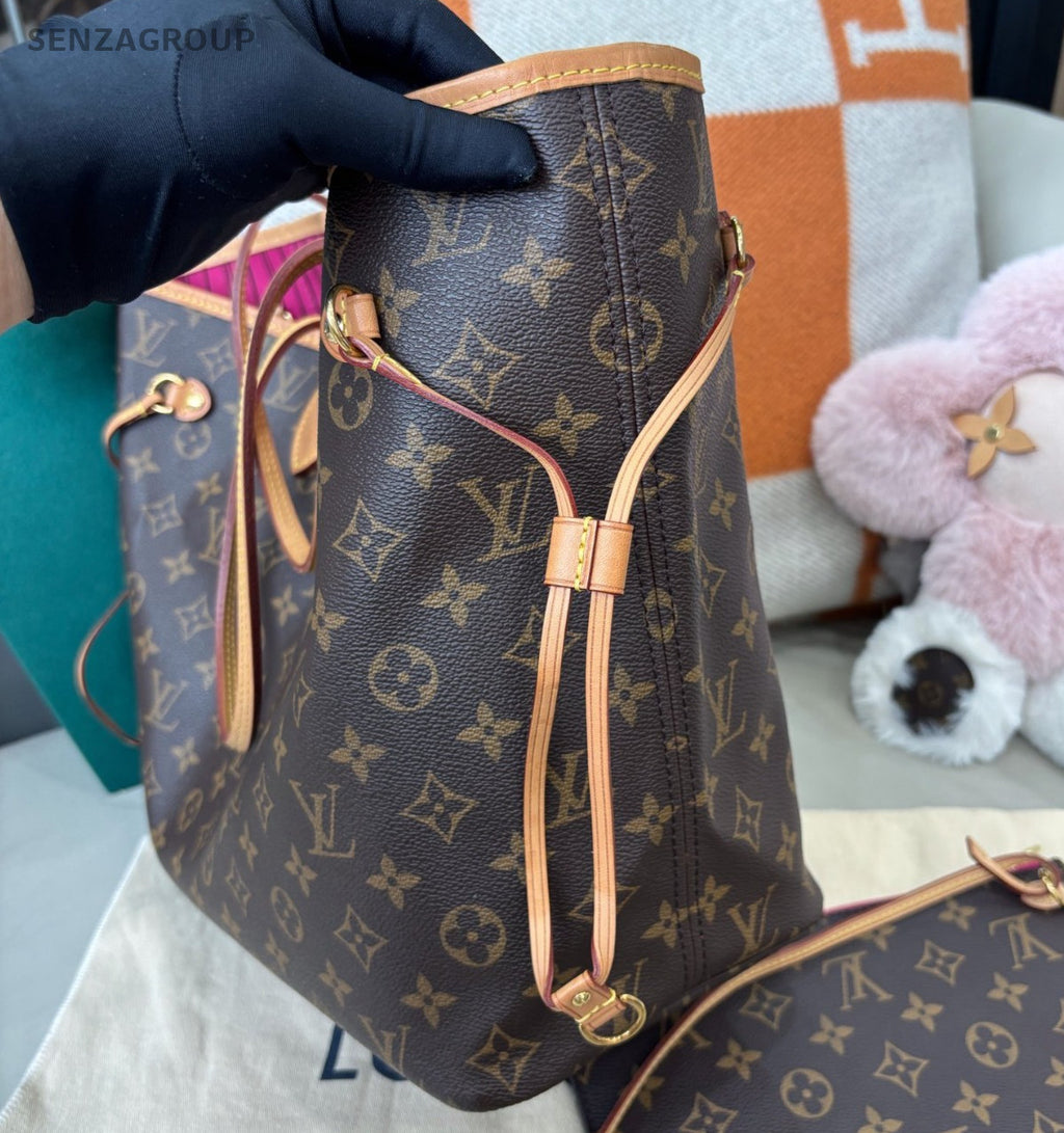 Louis Vuitton Neverfull MM Monogram Shoulder Bag Brown Gold Women Classic