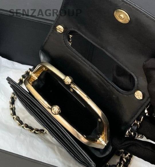 Chanel 22 Mini Calfskin Chain Shoulder Bag Crossbody Black Gold Women Classic