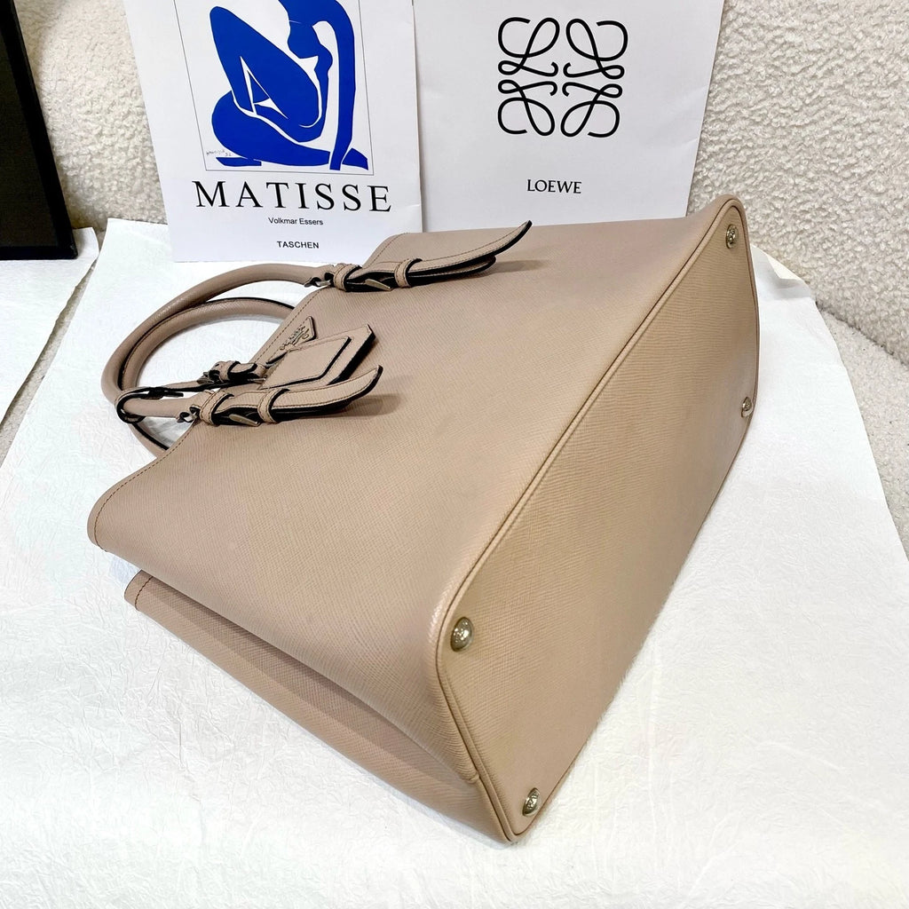 Prada Double Beige Classic Tote Handbag Crossbody Bag For Women