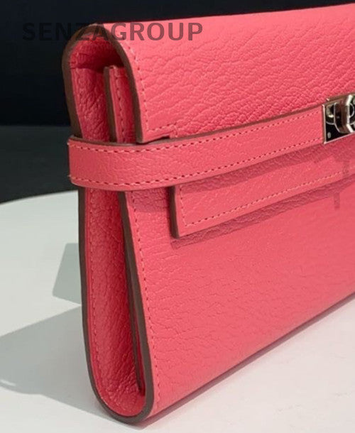 Hermes Kelly long Lambskin Leather Wallet Kelly Togo Pink Women Designer