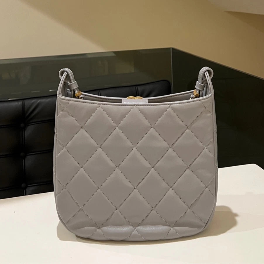 Authentic CHANEL Fog Grey Hippie Underarm Shoulder Bag