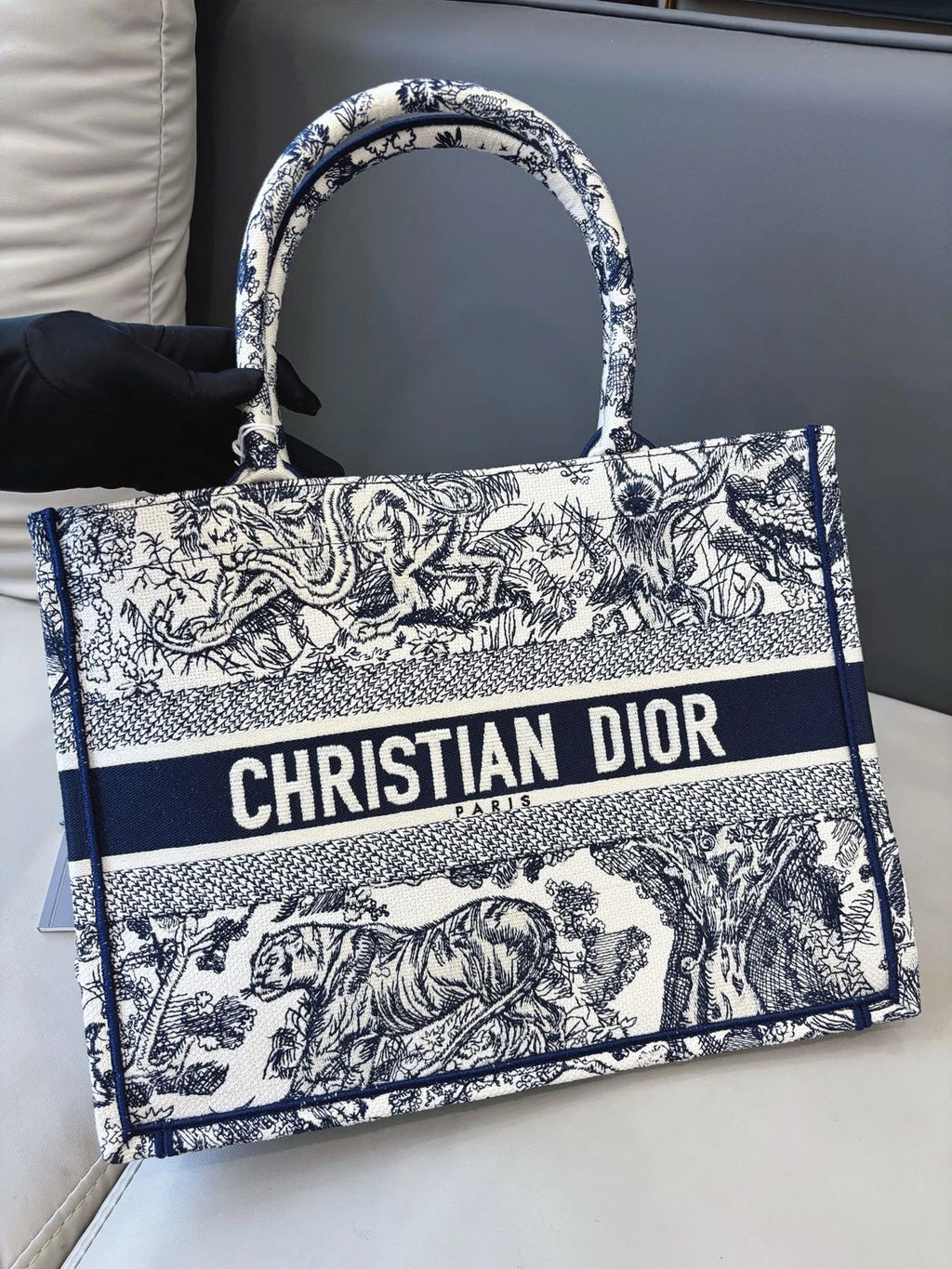 Excellent Condition Christian Dior Book Tote MM Blue Handbag