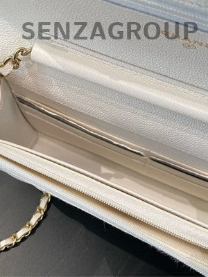 Chanel White Quilted Caviar WOC Gold Chain Crossbody Bag