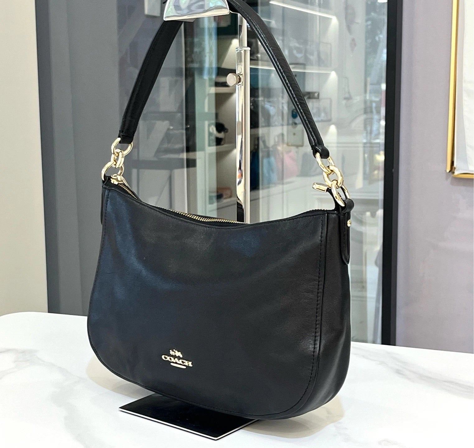 Coach Black Leather Shoulder Crossbody Silver For Women