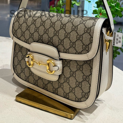 Gucci Horsebit 1955 White GG Supreme Canvas Shoulder Bag for Women
