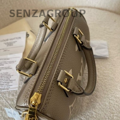 Louis Vuitton Speedy Nano Leather Handbag Shoulder Bag Grey Gold
