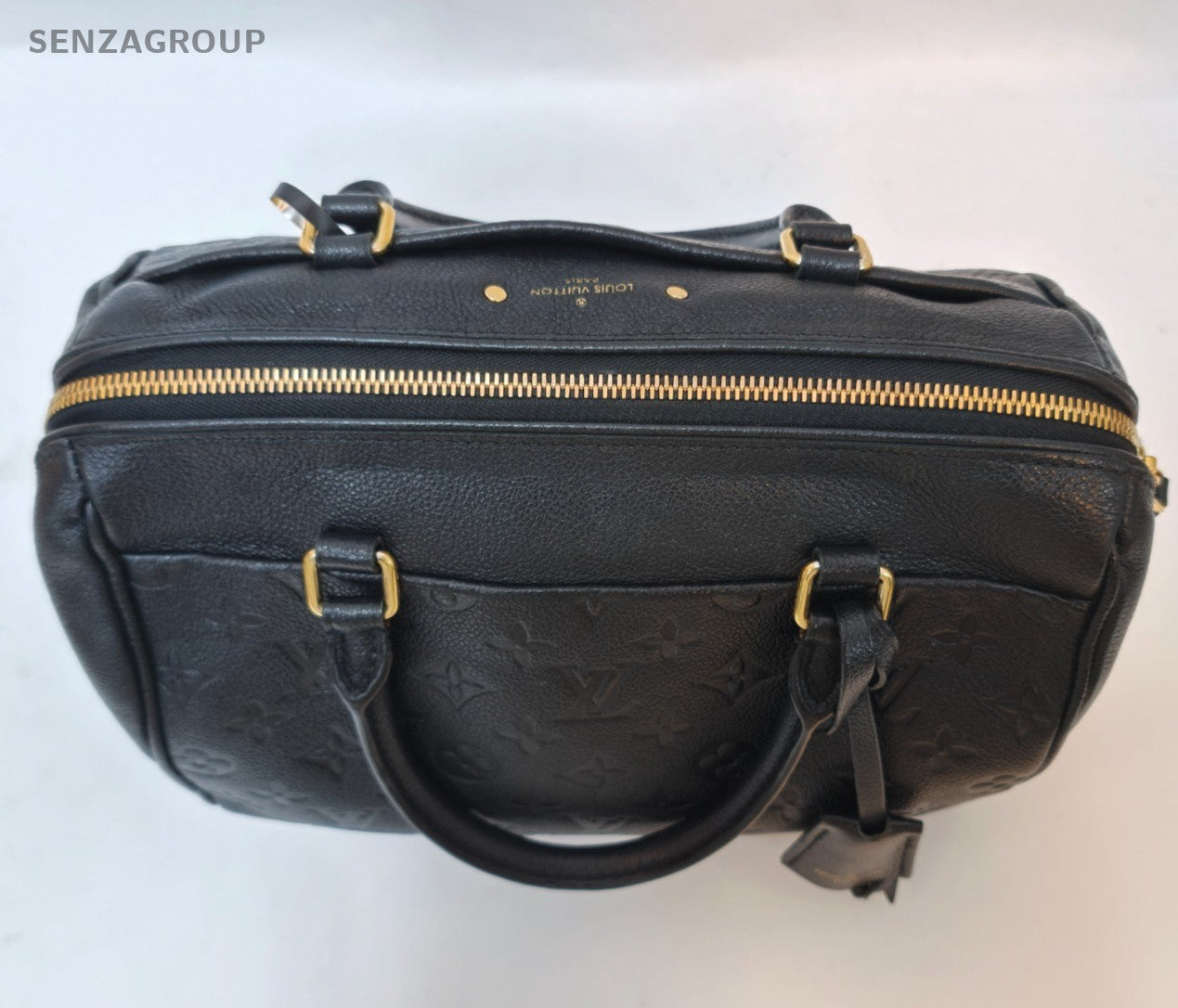 Louis Vuitton Speedy Monogram Top Handle Bag Crossbody Black Gold Women Classic