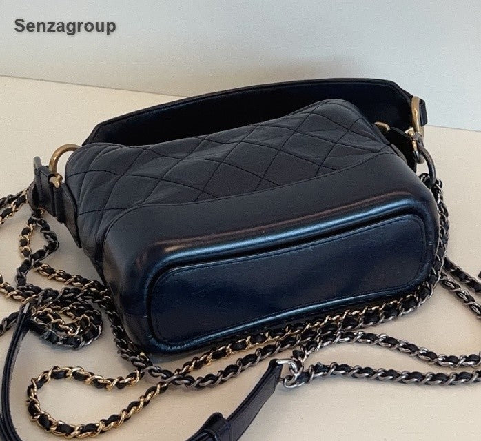Chanel Gabrielle PM Top Handle Chain Shoulder Bag Crossbody Navy Gold Women