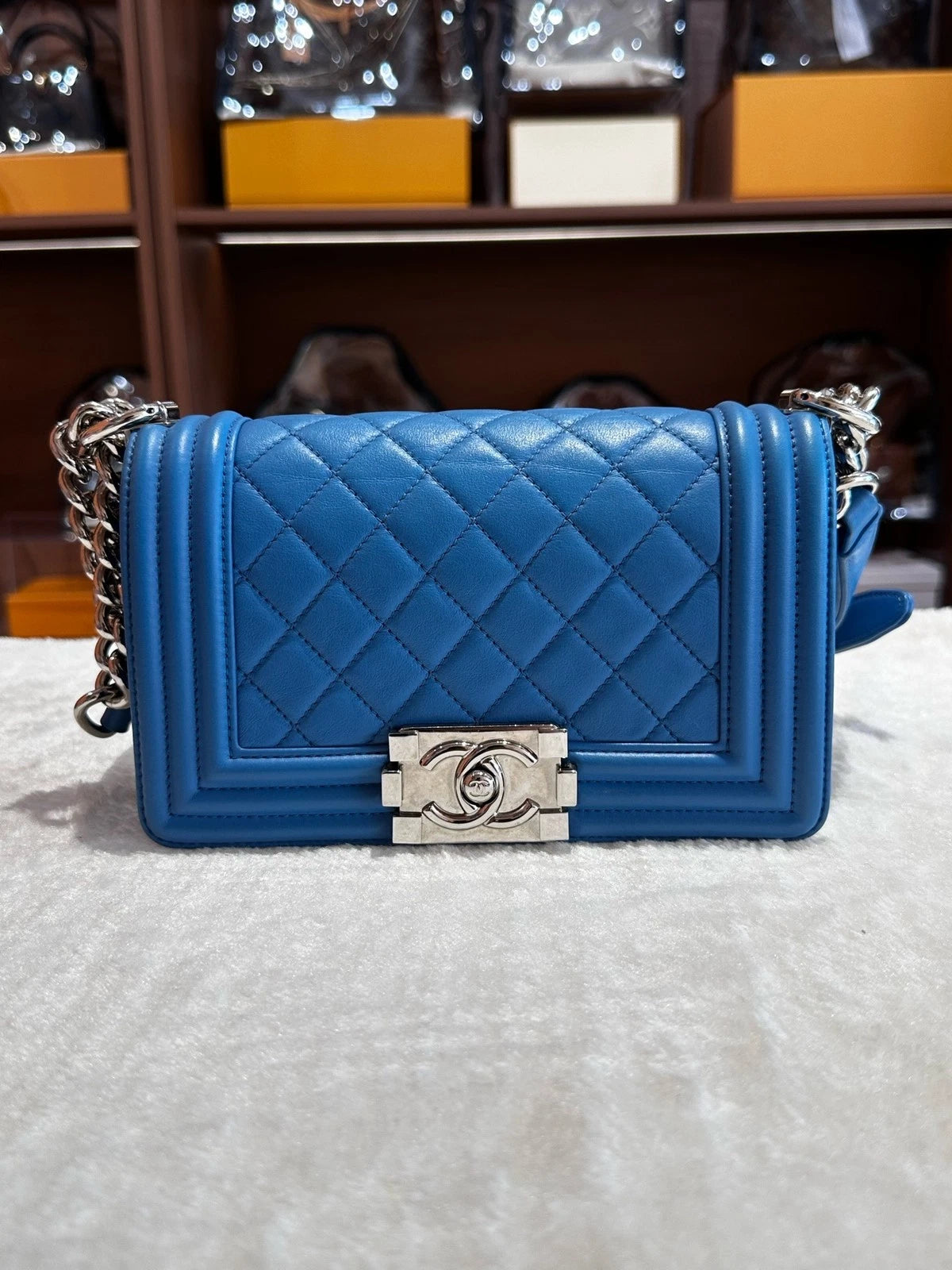 CHANEL Blue Leather LeBoy Small Shoulder Bag for Women