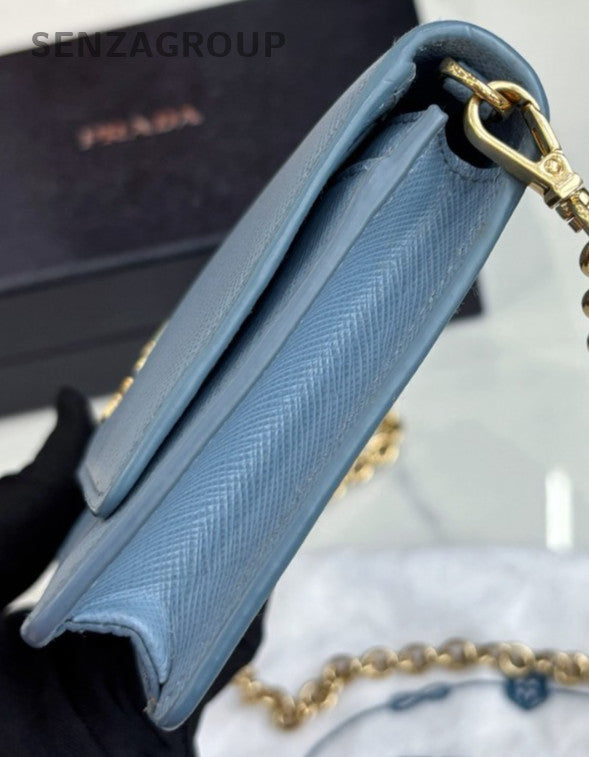 PRADA Ligth Blue Wallet Woc Crossbody bag Almot brand NEW