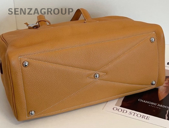 Hermes Victoria Togo Leather Shoulder Bag Yellow Silver Women Classic