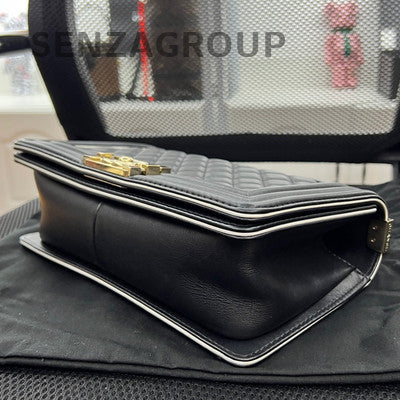 Chanel Le Boy Medium Black Gold Quilted Chain Shoulder Bag Classic