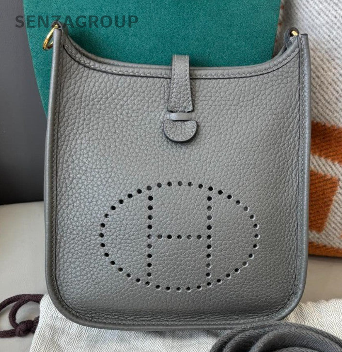 Hermes Evelyne Mini Crossbody Shoulder Bag Gray Gold Women Classic