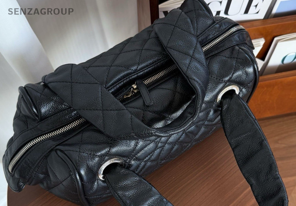 Chanel Caviar Bowling Top Hadle Shoulder Bag Black Women