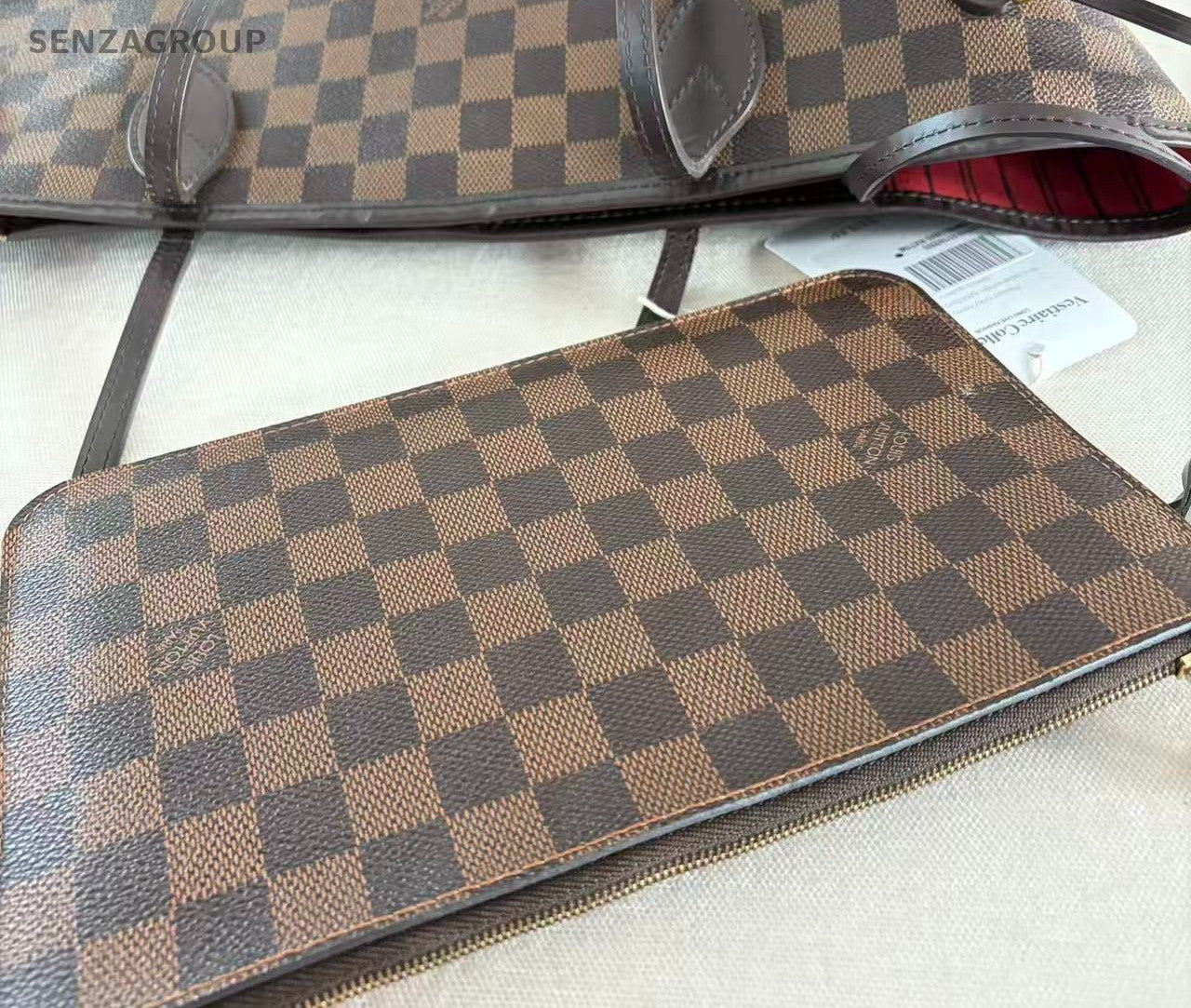 Louis Vuitton Neverfull MM Damier Ebene Shoulder Bag Brown Red  Women Classic