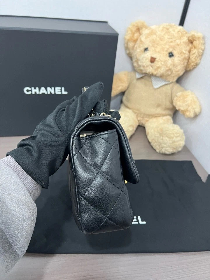 CHANEL Black Gold Classic Flap Top Handle Crossbody Bag For Women