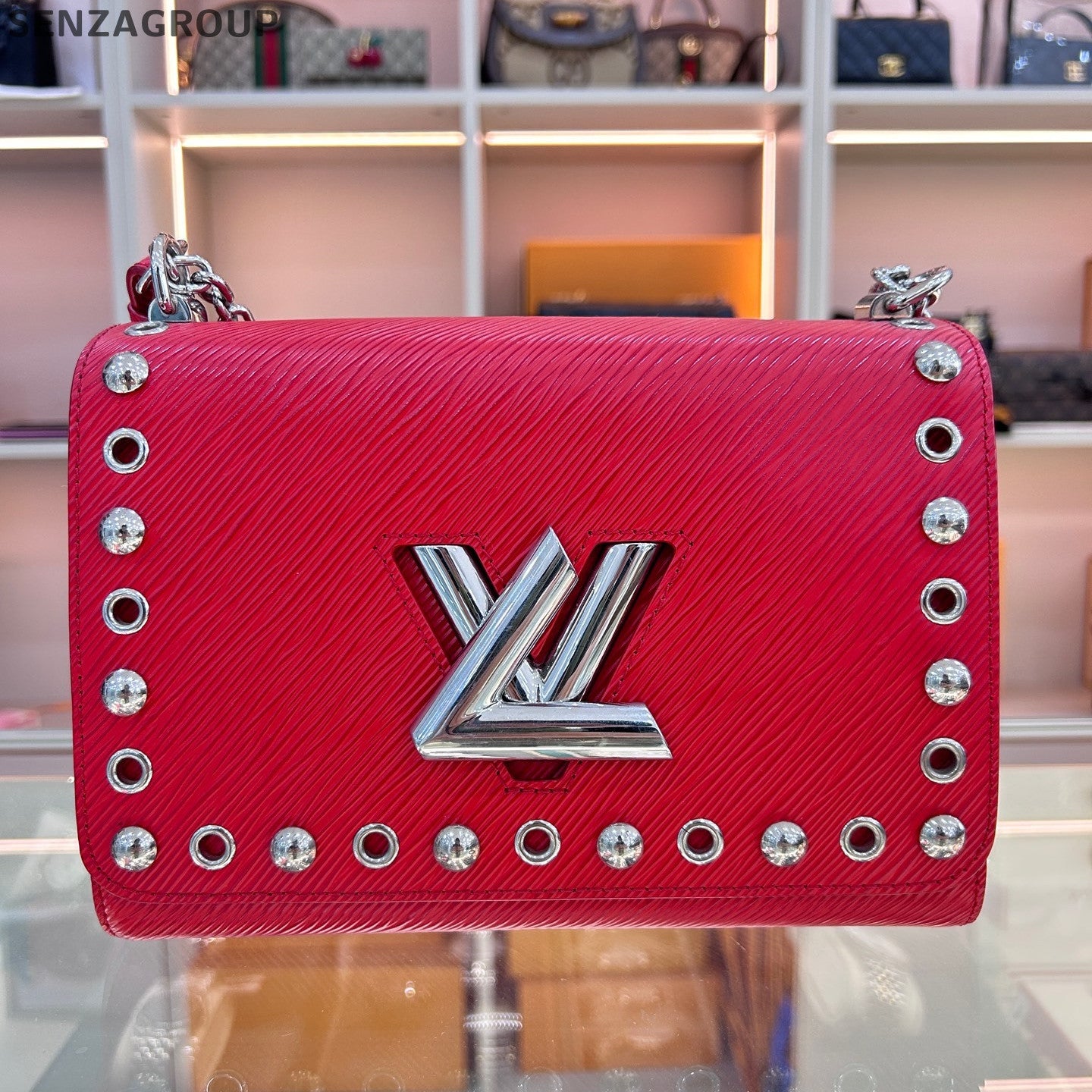 Louis Vuitton Epi Leather Twist MM Chain Bag Red Silver