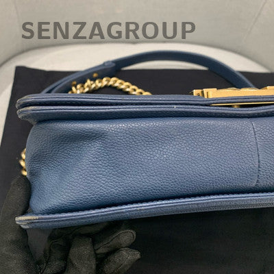 Chanel Le Boy Medium Navy Blue Gold Hardware Classic Quilted Shoulder Bag